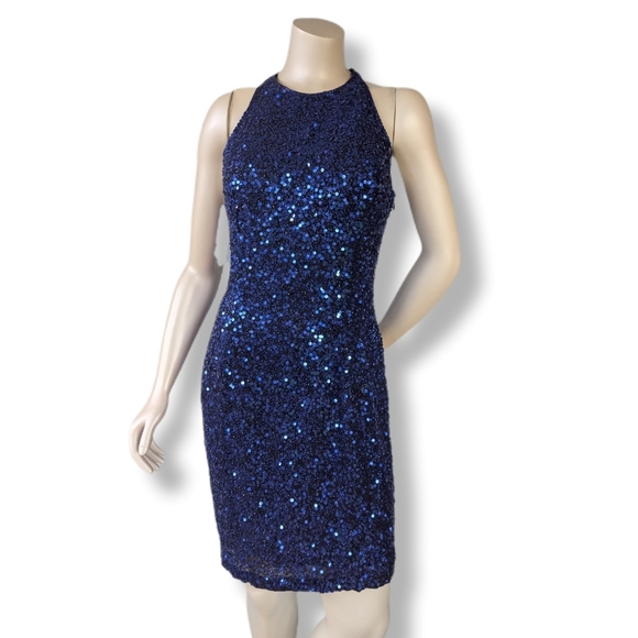 Oleg Cassini Dresses & Skirts - Vintage Oleg Cassini Neiman Marcus Blue Sequin Beaded Silk Cocktail Dress